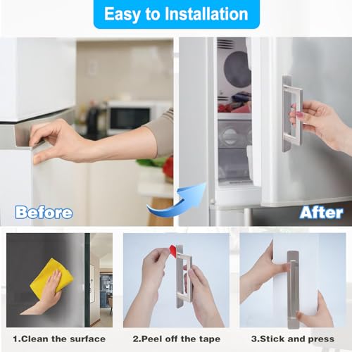 Self-Stick Adhesive Cabinet Handles - 6" Stainless Steel No-Drilling Easy Installation Handles for Cabinet Door Window Drawer & Refrigerator Microwave| Square Silver 2Pack - color: Square Stainless Steel, size: Small (5.83")