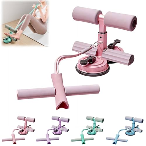 Sit Up Bar with Dual Suction Cups, 3-Level Adjustable Height Ab Workout Equipment for Home Gym, Double-Layer NBR Foam Pad for Foot Holder, Portable Core Strength Trainer for Men Women - color: Pink