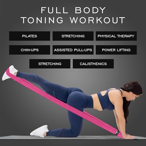 Premium 76" Extra Long Resistance Band for Working Out, 3" Wide Non-Slip Fabric Exercise Band for Stretching, Yoga, Strength Training & Physical Therapy - color: Pink