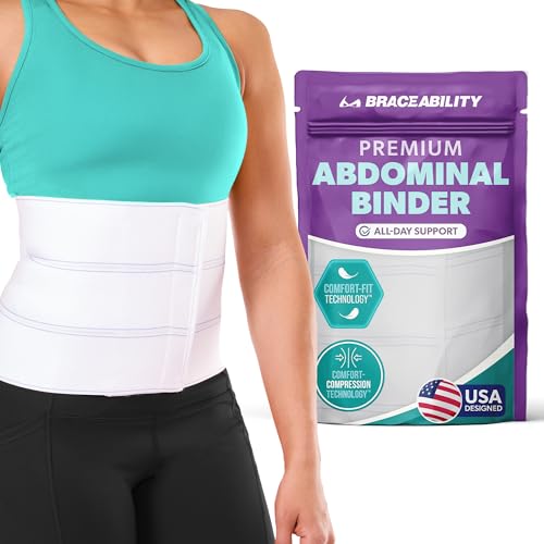 BraceAbility Medical Abdominal Stomach Binder - Belly Band Compression for Diastasis Recti, Postpartum, Post-Surgical Wrap for Tummy Tuck Recovery, Post op Abdominal Binder for Women and Men (XL 9") - size: XL 9"