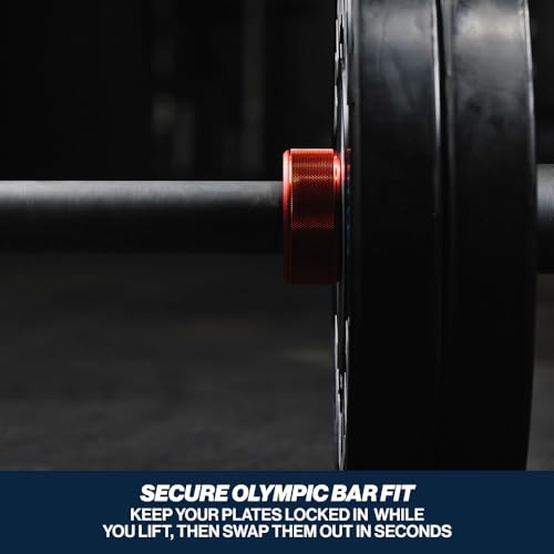 Titan Fitness TwistLock Pro Aluminum Barbell Red Collar Set, 59.5mm-51.5mm Sleeve Diameter, Quick Release Olympic Barbell Clamps, Pair of Magnetic Aluminum Weight Clips with Easy-Grip Knurling - color: Inferno Red