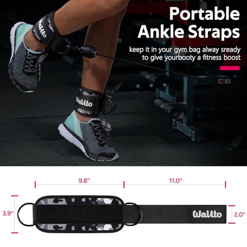 WALITO Gym Ankle Straps for Cable Machines Women & Men - Glute Kickback Ankle Cuff, Adjustable Cable Machine Accessories for Leg Extensions, Hip Abductors & Lower Body Workouts - color: Pair-Camouflage
