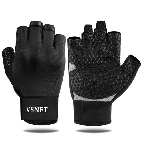 Half-Finger Sports Gloves, Black. Made of Neoprene Material, Feature Honeycomb Silicone Non-Slip Design on the Palm with Wrist Support. Suitable for Gym Training, Cycling and Weightlifting - size: X-Large