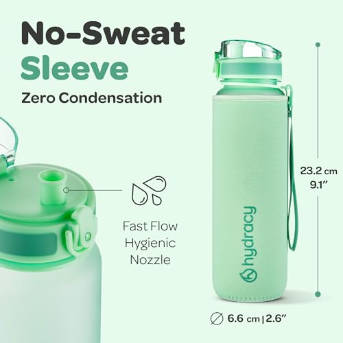 Hydracy Motivational Water Bottle with Time Marker & Fruit Infuser 17 oz | BPA-Free Tritan, Leakproof Flip-Top Lid,No-Sweat Sleeve,Carry Strap,Daily Intake Tracking for Gym,Sports,Outdoors - color: Aqua Green, size: 17 Ounces