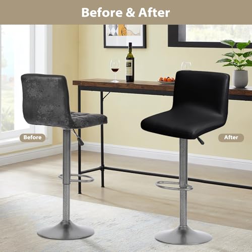 Gollense Stretch Bar Stool Covers with Backs, 4 Pack Waterproof PU Leather Pub Counter Dining Chair Covers, Square Swivel Barstool Seat Slipcover with Elastic Bottom for Low Short Back (Black) - color: Black