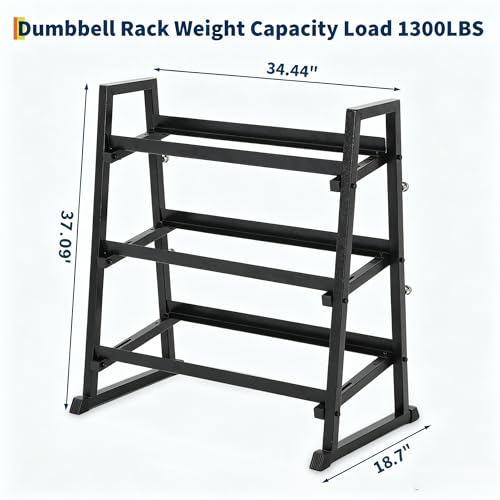 3-Tiers Dumbbell Rack, 1300LB Capacity Adjustable Weight Rack for Home Gym, H-Frame & Trapezoidal-Frame Weight Stand for Dumbells, Kettlebells, Barbells, Weight Plates - size: 34.44 x 7.09 x 18.73 Inch