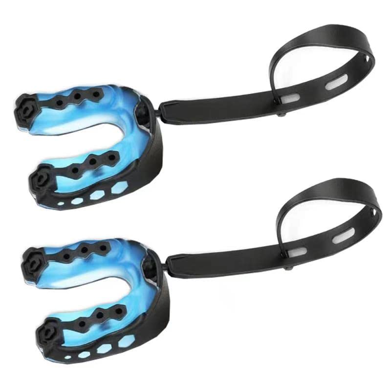 2Pack Football Mouth Guard with Strap, Soft Youth Mouth Guard Professional Sports Mouthguard for Boxing, Hockey, Basketball, MMA, Lacrosse, Rugby and Jujitsu (Blue)
