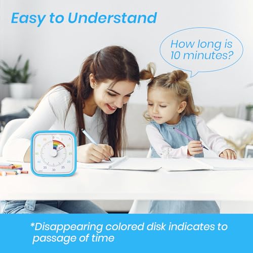Yunbaoit Rainbow Visual Timer for Kids, 60-min Countdown Timer, Blue | Protective Case, No Ticking, Mute and Ringing Alarm Available, Time Management Tool, Low Power Reminder, for Study,Game,Work - color: Blue Rainbow