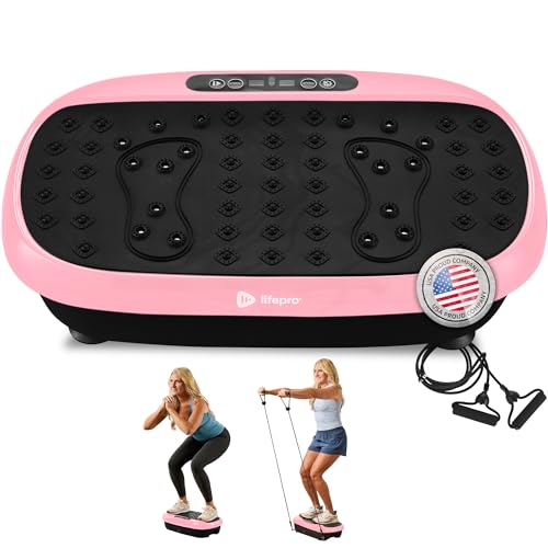 Lifepro HexaPlate Lite Vibration Plate Exercise Machine — Magnetic Acupoints, 99 Speeds & 10 Presets Vibration Platform Machine with Resistance Bands — Vibrating Plate for Lymphatic Drainage & Toning - color: Pink