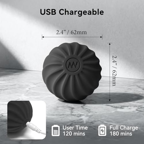 2.4" Mini Electric Vibrating Massage Ball, 10-Speed Fitness Yoga Massage Roller for Palm, Hand, Foot, Leg, Neck, Back, Multi-Directional Massage Ball (Black) - color: Black