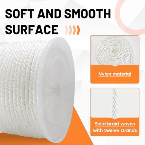 SDHUATUO 3/8 Inch Nylon Solid Braided Rope, 250FT Polyester Cord White | 2420 lbs, UV Resistant & Wearproof, Soft Flexible Rope for Swings, Camping Tent, Flagpole, Outdoor Twine, Dog Leashes - color: White, size: 3/8''-250ft