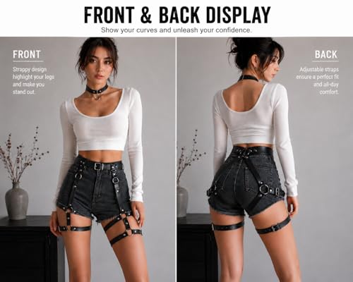 Women's garter belt Leather Thigh harness Punk Leg Belts lingerie Bar Carnival Party Cosplay outfits Accessories - color: Black3