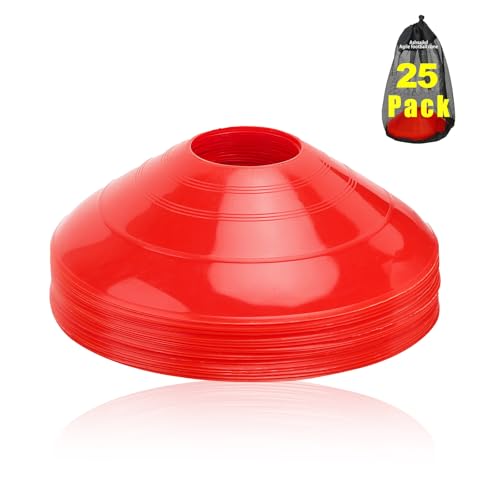 Ashsajkd(Set of 25/50/100 - Agility Soccer Cones with Carry Bag and for ， Football Cones for TrainingFootball, Basketball, Coaching, Agility Cones for Indoor and Outdoor Games - color: E-25 Pack red