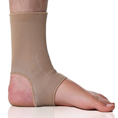 NeoTech Care Ankle Support Sleeve - Open Heel, Light, Elastic & Breathable Knitted Fabric - Medium Compression - For Men, Women, Kids - Right or Left Foot (Beige Color, Size S, 1 Unit) - color: Beige, size: Small (Pack of 1)