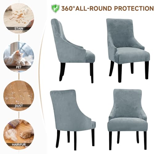 Velvet Wingback Dining Chair Cover Soft Stretch Accent Chair Cover Slipcover Thick Plush Wing Back Chairs Covers Furniture Protect Washable Chairs Protector Covers for Dining Room (Silver Grey, 2) - color: Silver Grey