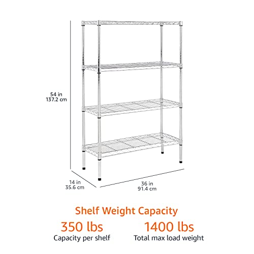 Amazon Basics 4-Shelf Adjustable Heavy Duty Steel Wire Rack Storage Shelving Unit for Kitchen, Garage, Easy Assembly, 350 lbs Per Shelf, 36" x 14" x 54", Chrome Silver - color: Chrome, size: 36" L x 14" W x 54" H, style: 4 -Shelf