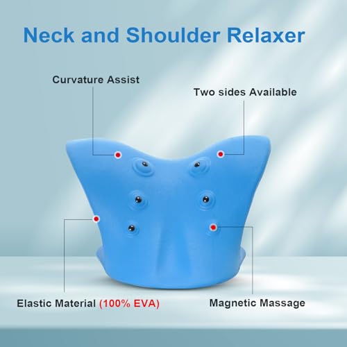 Neck Stretcher with Magnetic Therapy Acupressure for Pain Relief, Neck and Shoulder Relaxer, Chiropractic Pillow, Restore Neck Curve (Blue) - color: Blue