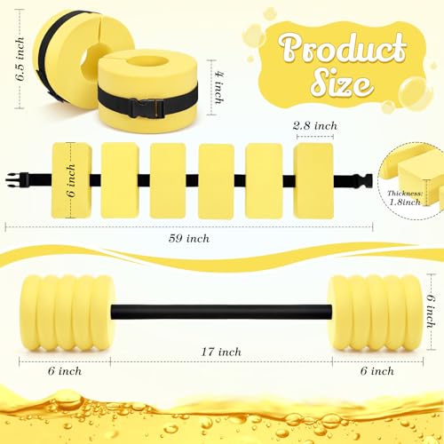 Soulchen Pool Exercise Set Including Long Aquatic Exercise Dumbbells,Pool Ankle Weights,Swim Belt,Water Aerobics Water Aerobics Equipment Set for Full Body Swim Training Kit - color: Yellow, size: Middle