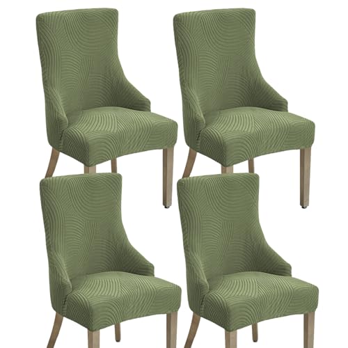 Wingback Dining Chair Covers Stretch Wing Back Side Chair Slipcover Accent Chair Cover Slipcover with Arm Chair Protector Cover for Dining Living Room (Green, 4PCS) - color: A- Green, size: 4 PCS