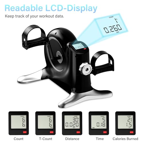 Under Desk Bike Pedal Exerciser, Mini Exercise Bike for Arm/Leg Exercise, Portable Peddler with LCD Display