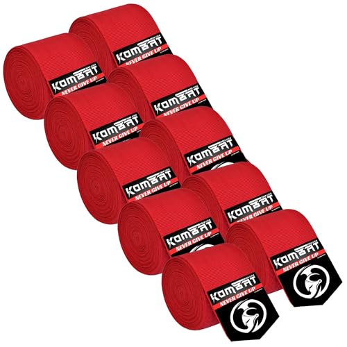 KOMBAT USA 180" Boxing Wraps for Men & Women – Hand Wraps for Boxing Gloves, Muay Thai Wraps, Vendas para Boxeo, Thumb Loop, MMA & Kickboxing Hand Wraps Boxing Training Gear - color: Pack of 5 Red