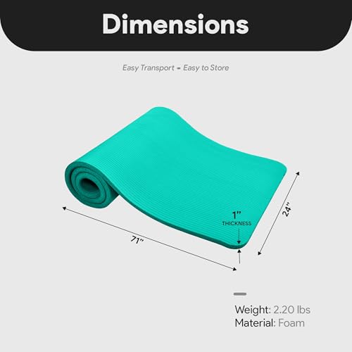BalanceFrom Yoga Mat, 1-Inch Extra Thick High Density Exercise Mat, Anti-Tear Exercise Yoga Mat with Carrying Strap, Suitable for Various Yoga Exercises, Multiple Colors - color: Green