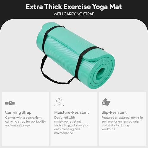 BalanceFrom Yoga Mat, 1-Inch Extra Thick High Density Exercise Mat, Anti-Tear Exercise Yoga Mat with Carrying Strap, Suitable for Various Yoga Exercises, Multiple Colors - color: Aqua