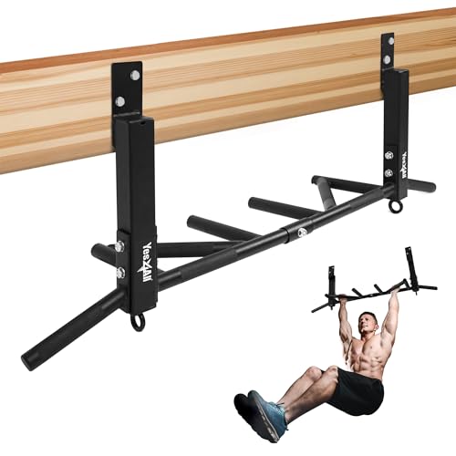 Yes4All Heavy Duty Wall Mounted Pull Up Bar – Multi-Grip Ceiling/Joist Mount Chin-Up Bar for Home Gym Strength Training, 300 lb Capacity, 5 Grip, Steel, Joist Mount, Black - color: F. Joist Mounted