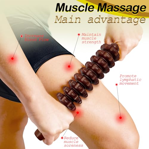 Manual Massager Wooden Handheld Roller Trigger Point Massage Stick for Fascia, Cellulite, Muscle & Abdomen, Body Therapy Massager, Muscle Belly Relief Tool, Coffee - color: Coffee