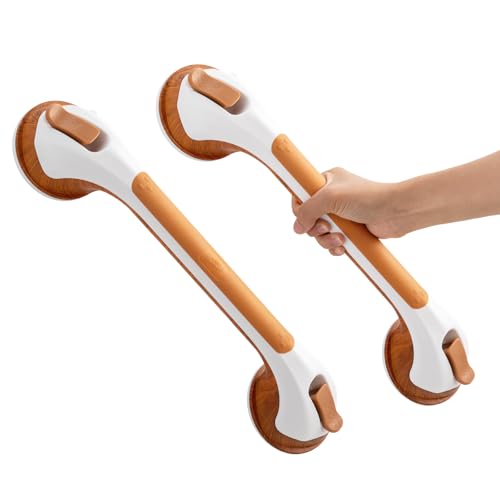 TAILI Grab Bars for Bathtubs and Showers 2 Pack Suction Grab Bar, Heavy Duty Shower Handle Removable Bath Handrails for Seniors and Elderly, Bathroom Safety Grip No Drilling Waterproof,Wood Grain,G9 - color: Wood Grain, size: 16.8"