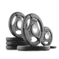 XMARK TRI-GRIP Pair or Set of Olympic Weight Plates, Rubber Coated Exercise Weights for Olympic Barbell, Strength Training Weight Set for Home Gym - color: 05) Set 45 lbs