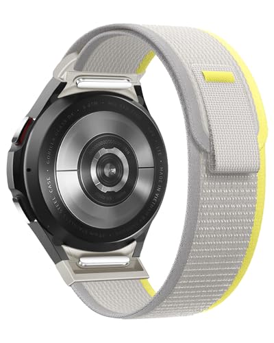 One Click Alpine Loop Bands Compatible with Samsung Galaxy Watch 7 Band/Galaxy Watch 6 4 5 FE Band 40mm 44mm/Watch 6 4 Classic 47mm 43mm 42mm 46mm/5 Pro 45mm, 20mm No Gap Nylon Sport Strap for Men - color: Trail Loop-4#Yellow Light Grey
