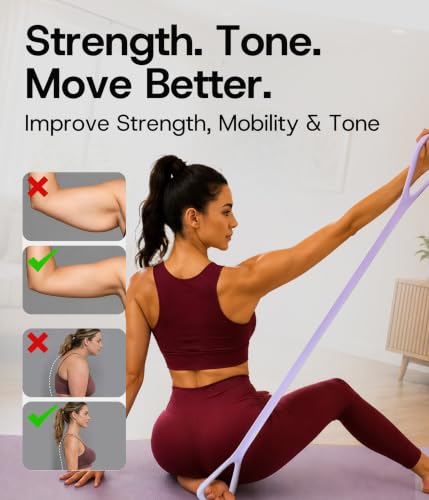 Figure 8 Resistance Band with Full Body Workout Guide, 20LB Total Body Exercise Band with Comfortable Solid Handles for Arms, Back, Shoulders, Stretching & Home Workout - color: Purple