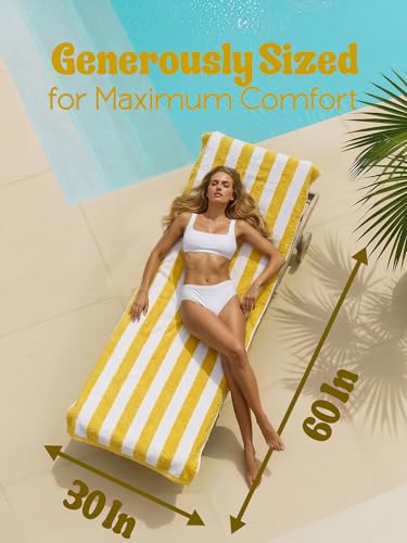 Utopia Towels Pack of 4 Cabana Beach Towels, Oversized 30 x 60 Inches Cotton Beach Towel Set, Smooth Ring Spun Texture for Pool and Swim Days, Modern Striped Design Bath Towels, Yellow - color: Yellow, size: 30 x 60 - 4 Pack
