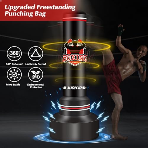 Punching Bag for Adults Teens, Standing Boxing Bag with Gloves and Pump - color: black and red, size: 70inch