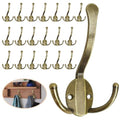 Homanu 20 Pack Coat Hooks Heavy Duty, Metal Three Prongs Large Coat Hooks Wall Mounted with 40 Screws, No Rust Antique Brass Rustic Wall Hooks for Hanging Towel, Coat, Scarf, Bag, Hat, Cup, Key - color: 20 Pcs Antique Brass
