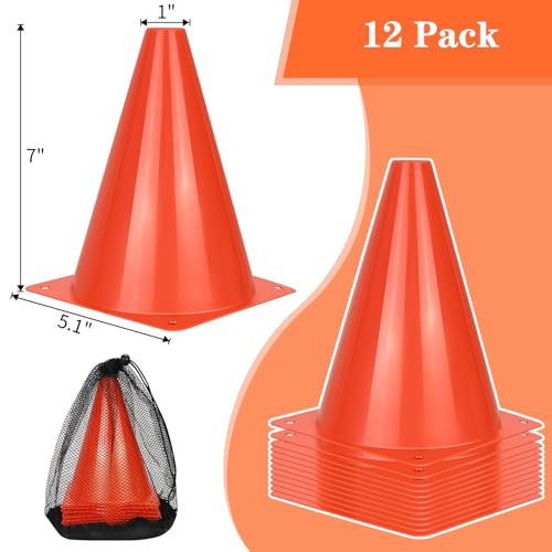 PXZBLG 12/24/50pcs Soccer Cones, 7" Plastic Traffic Cones | for Sports Training, Football, Soccer, Basketball, Coaching, Practice - color: Red, size: 7", 12pcs
