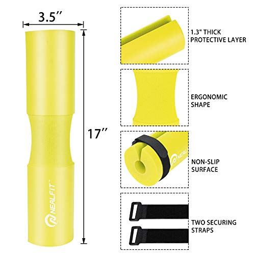NEALFIT Barbell Pad Squat Pad for Squats—Squat Bar Pad—Great for Weightlifting,Lunges and Hip Thrusts—Foam Sponge Pad—Fit Standard and Olympic Bars Perfectly - color: Yellow
