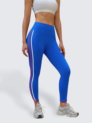 Aoysky Womens Buttery Soft Workout Leggings 25" Side Stripes High Waisted Full Length Yoga Leggings - color: Blue, size: Small
