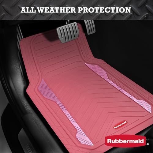 Rubbermaid Car Floor Mat, Heavy Duty All-Weather Car Mats Full Set with Dual-Tone Pink and Sliver Aluminum Inserts – Universal Fit, Anti-Slip Backing, Trim-to-Fit for Most SUV, Sedan, Van - color: Pink & Silver