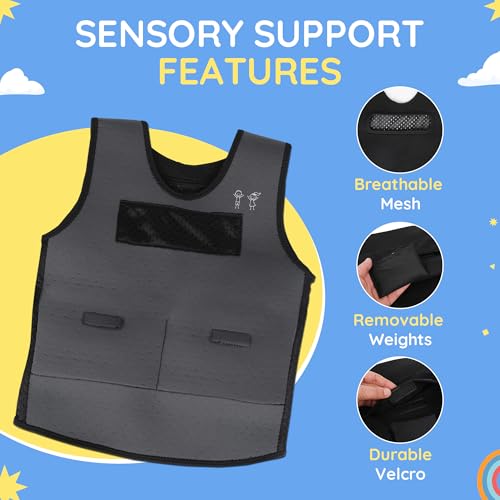 Weighted Compression Vest for Kids – Adjustable Sensory Vest with Removable Weights – Breathable Mesh Lining – Comfortable Fit for Home and Classroom - size: Large