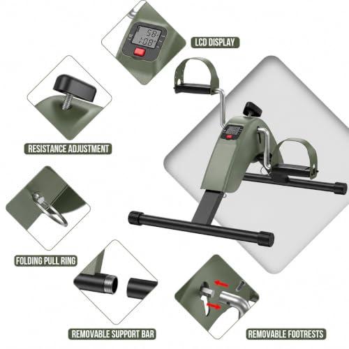 Under Desk Bike Pedal Exerciser for Leg & Arm | Foldable Mini Exercise Bike with LCD Display for Home & Office - color: GREEN
