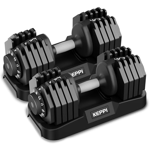 Keppi Adjustable Dumbbells Set-25lb/40lb/55lb/60lb, Anti-Slip Metal Fast Adjust Weight Handle, Exercise & Fitness for Full Body Workout - Adjustable Dumbbell Series - style: 60LB-Pair