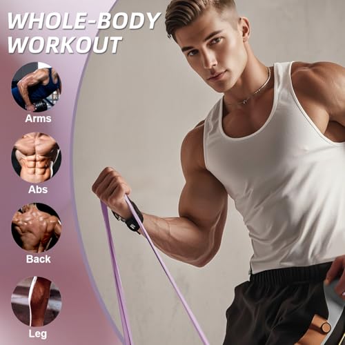 WHATAFIT Resistance Bands, Pull Up Assist Bands with Handles, Door Anchor | Natural Latex Rubber, Progressive Tension, Exercise Loop for Full-Body Fitness, Portable Gym Bag, Warm-Up & Stretch - color: 5-85LBS GRAY PURPLE