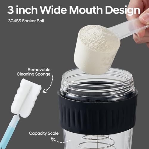 12oz Glass Shaker Bottle for Protein, Small Borosilicate Glass Protein Powder Leak-Proof Shaker Cup Mixes with 304 Blending Ball(12oz,Black) - color: 1 Pack-Black, size: 12oz