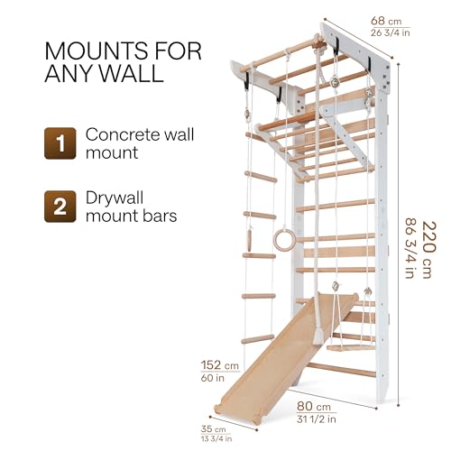 WEDANTA Wooden Swedish Ladder Wall Set – Kids Stall Bars for Exercise – Kids Swedish Gymnastic Wall Gym – Wood Stall Bar Gymnastics Playground – Best Gym for All Family - color: White