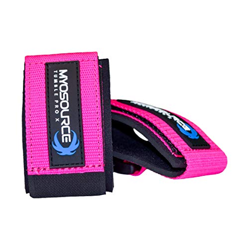 Myosource Kinetic Bands Tumble Pro X Ankle Straps Kit – Cheerleading Standing Tumbling Equipment, Gymnastics Backhandspring Trainer – Includes Flexibility Stunt Stretch Strap – Blue, Pink, Purple - color: Pink