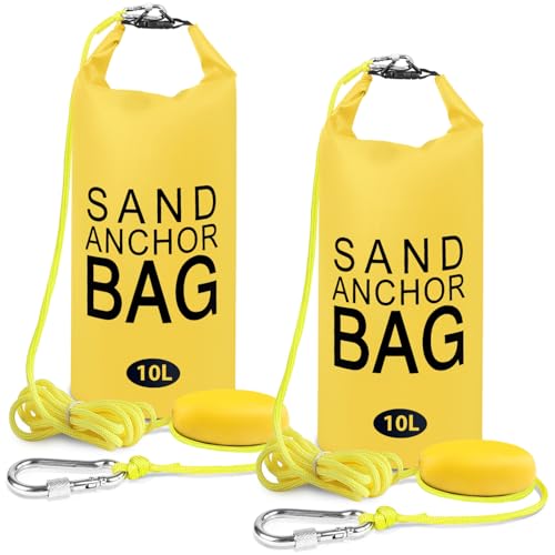 Phoncoo Sand Anchor Bag, 2 in 1 Jet Ski Anchor Kit for Float with Adjustable Buoy, Waterproof Dry Bag for Jetski, Kayak, Boat, Water Sports - color: Yellow-2pack-10L