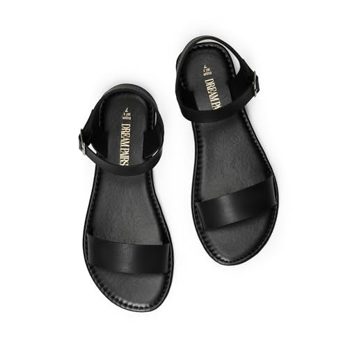 DREAM PAIRS Women's Ankle Strap Flat Sandals Open Toes One Band Buckle Summer Dressy Sandals - color: Black Monochrome, size: 8.5