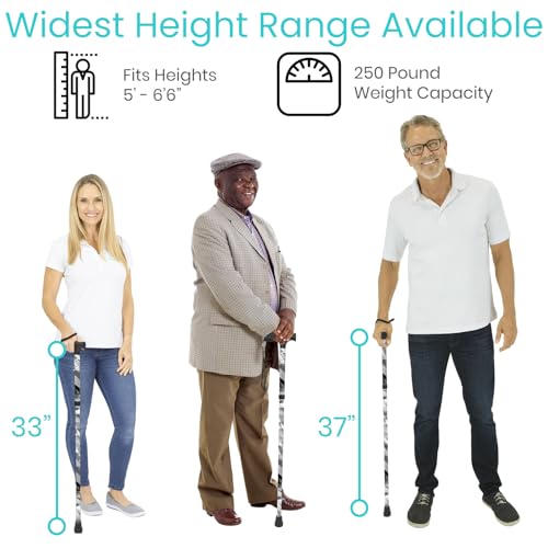 Vive Folding Cane - Foldable Walking Cane for Men, Women - Fold-up, Collapsible, Lightweight, Adjustable, Portable Hand Walking Stick - Balancing Mobility Aid - Sleek, Comfortable T Handles - color: Grey Poly